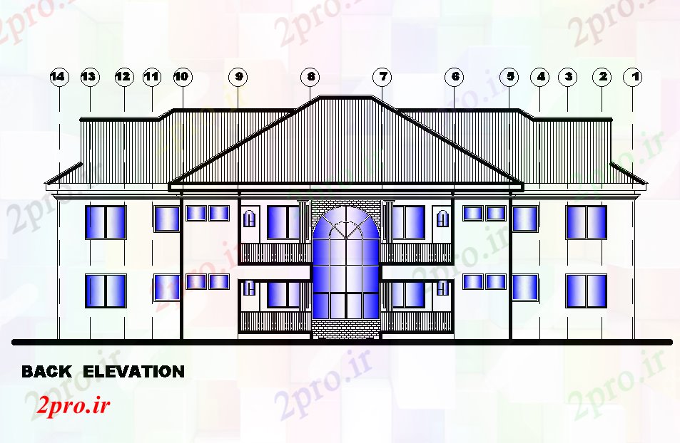 دانلود نقشه مسکونی  ، ویلایی ، آپارتمان  نما پشت 25x13m طرحی خانه دوقلو   (کد50991)