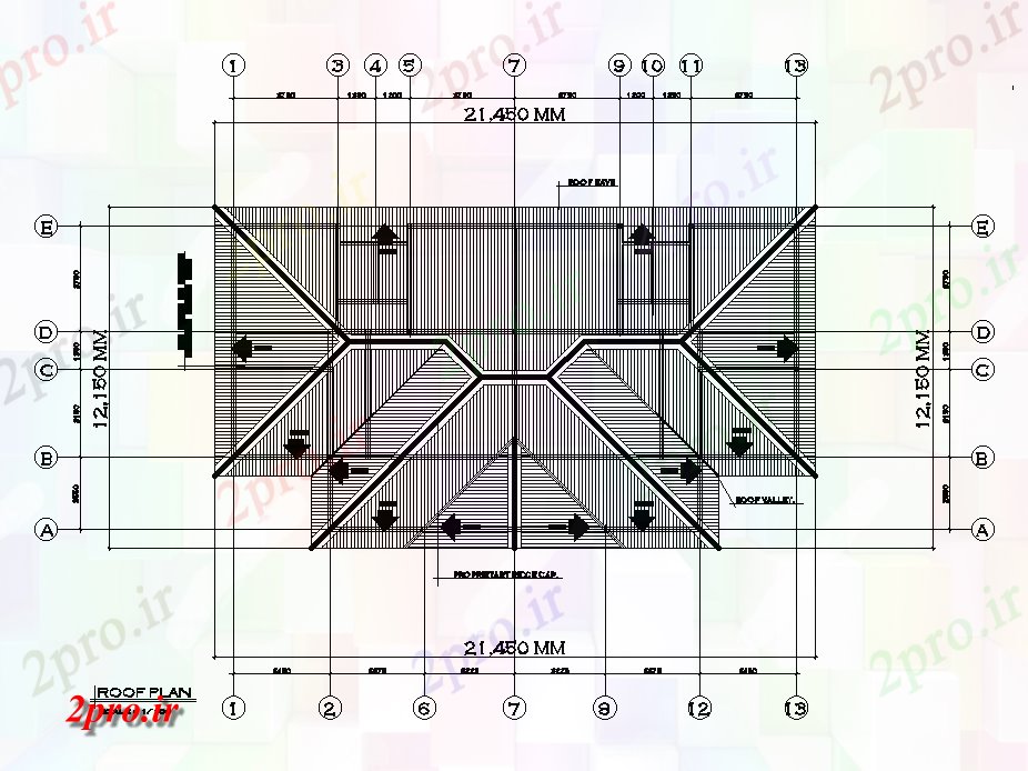 دانلود نقشه مسکونی  ، ویلایی ، آپارتمان  طرحی سقف از طرحی خانه دوقلو 20x11m  اتوکد  (کد50992)