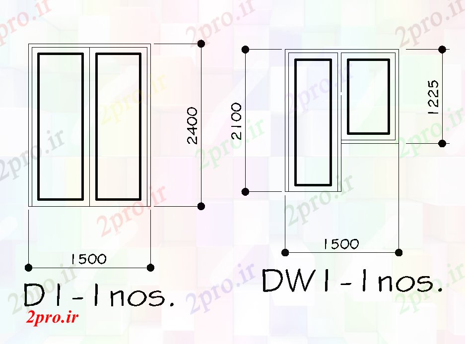 دانلود نقشه جزئیات طراحی در و پنجره  طرحی خانه 10x15m درب ها و جزئیات پنجره تقدیر درب   noiw (کد50995)