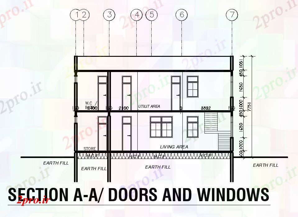 دانلود نقشه جزئیات طراحی در و پنجره    که جزئیات درب و پنجره  بخش از طرحی خانه 12x18m    (کد50997)