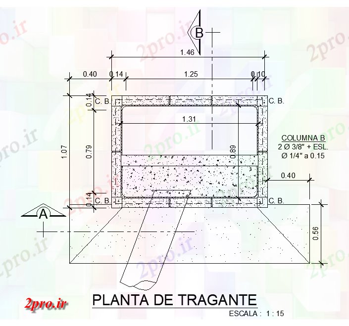 دانلود نقشه جزئیات ساخت و ساز RCC زهکشی Tank   (کد51016)