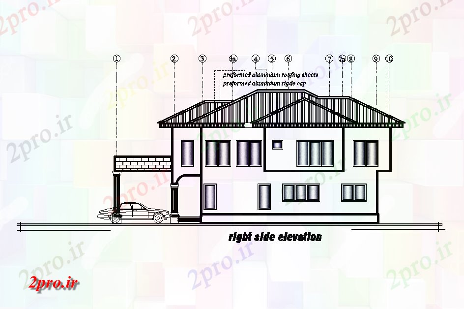 دانلود نقشه مسکونی  ، ویلایی ، آپارتمان  نما سمت ر طرحی خانه 8x19m   (کد51022)