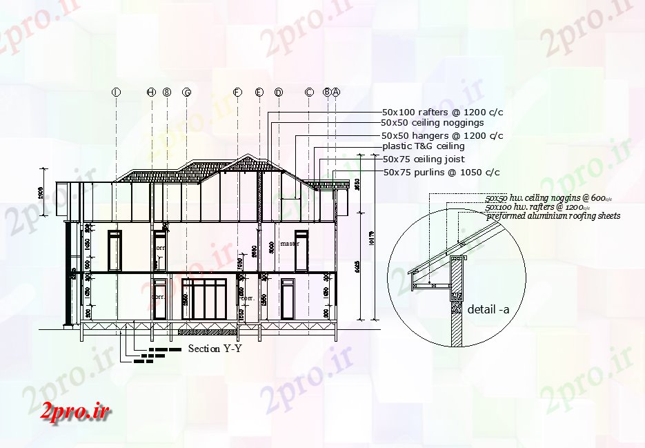 دانلود نقشه پلان مقطعی  بخش مقابل طرحی مسکونی 9x12m   (کد51024)