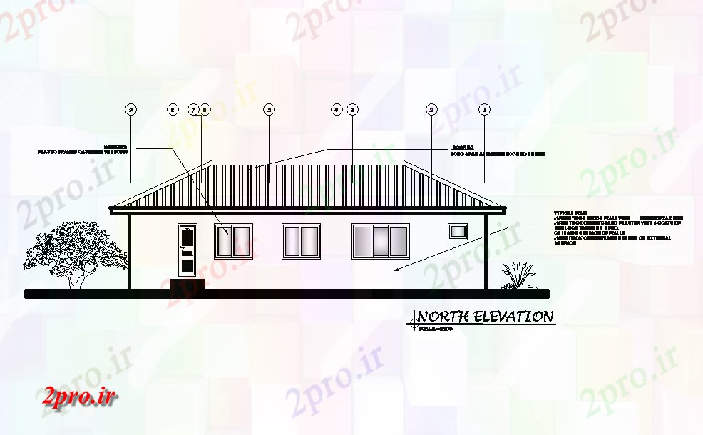 دانلود نقشه مسکونی  ، ویلایی ، آپارتمان  نما ضلع شمالی طرحی خانه 16x10m   (کد51026)