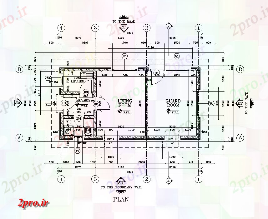 دانلود نقشه مسکونی  ، ویلایی ، آپارتمان  نما سمت ر از کار آجر ساختمان اتاق نگهبانی   (کد51034)