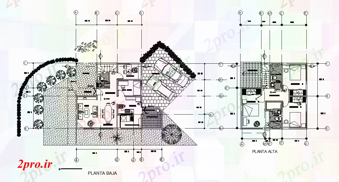 دانلود نقشه مسکونی  ، ویلایی ، آپارتمان  طرحی خانه 8x8m با طرحی سایت  (کد51044)