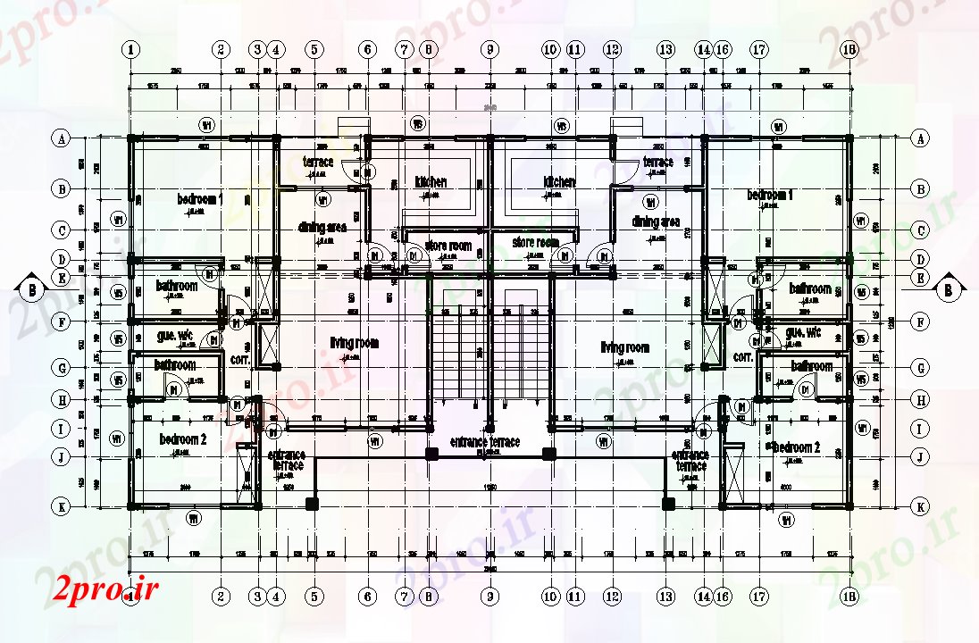 دانلود نقشه مسکونی  ، ویلایی ، آپارتمان  x13m طرحی خانه دوقلو  اتوکد  (کد51069)