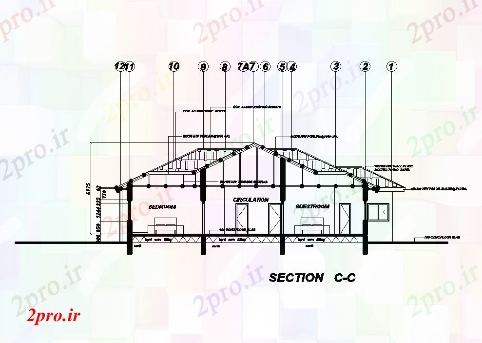 دانلود نقشه مسکونی  ، ویلایی ، آپارتمان  برگشت دیدگاه بخش جانبی طرحی خانه 20x19m   (کد51105)