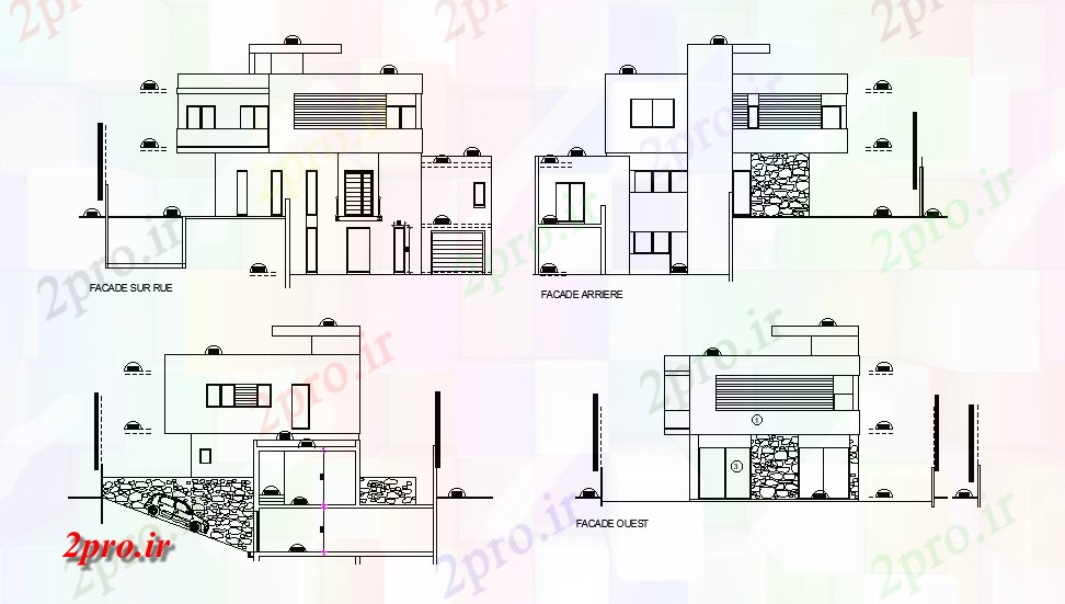 دانلود نقشه مسکونی  ، ویلایی ، آپارتمان  نما مقابل G + 1 طراحی خانه   (کد51117)