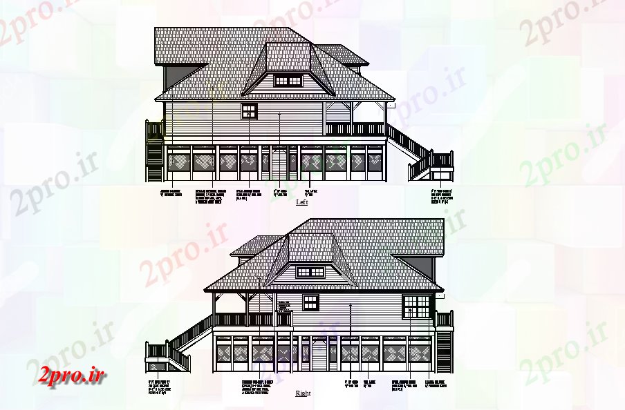 دانلود نقشه مسکونی  ، ویلایی ، آپارتمان  چپ و ر نما ساختمان خانه   (کد51118)