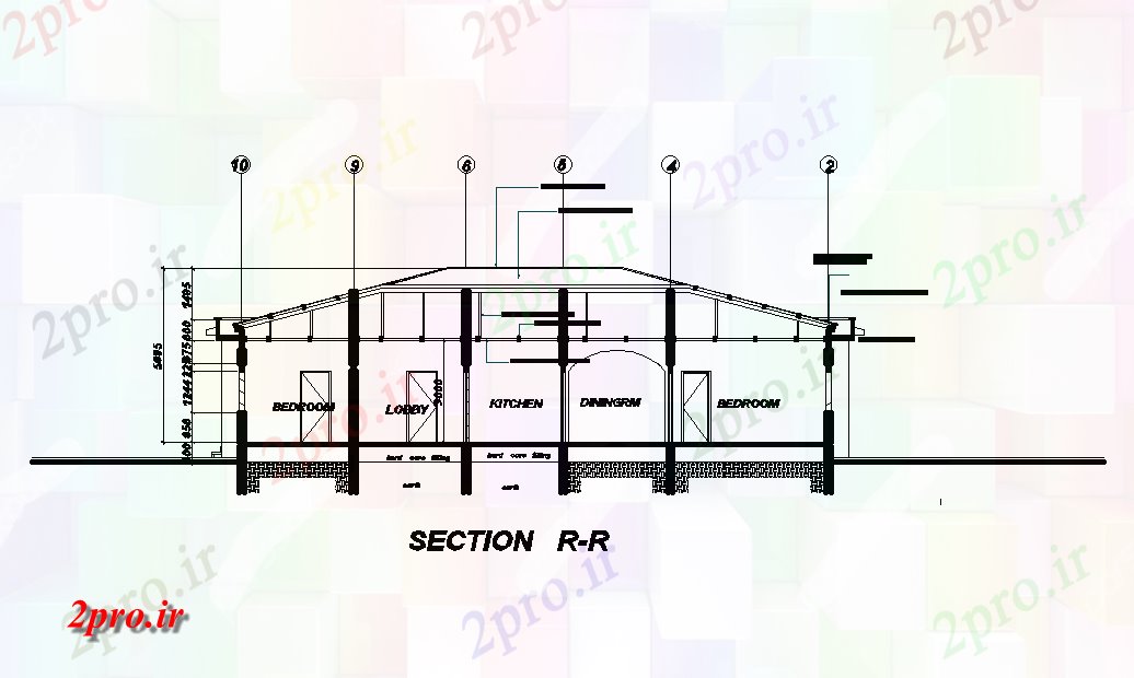 دانلود نقشه مسکونی  ، ویلایی ، آپارتمان  نمای بخش جانبی طرحی خانه 18x14m   (کد51121)