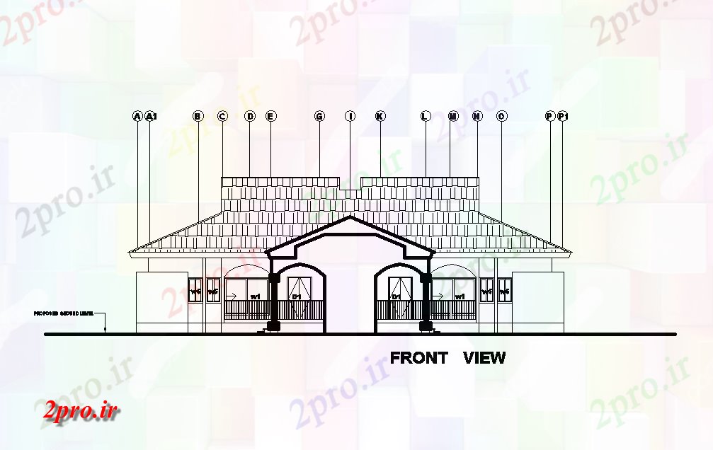 دانلود نقشه مسکونی  ، ویلایی ، آپارتمان  نما مقابل 21x18 طرحی خانه        (کد51122)