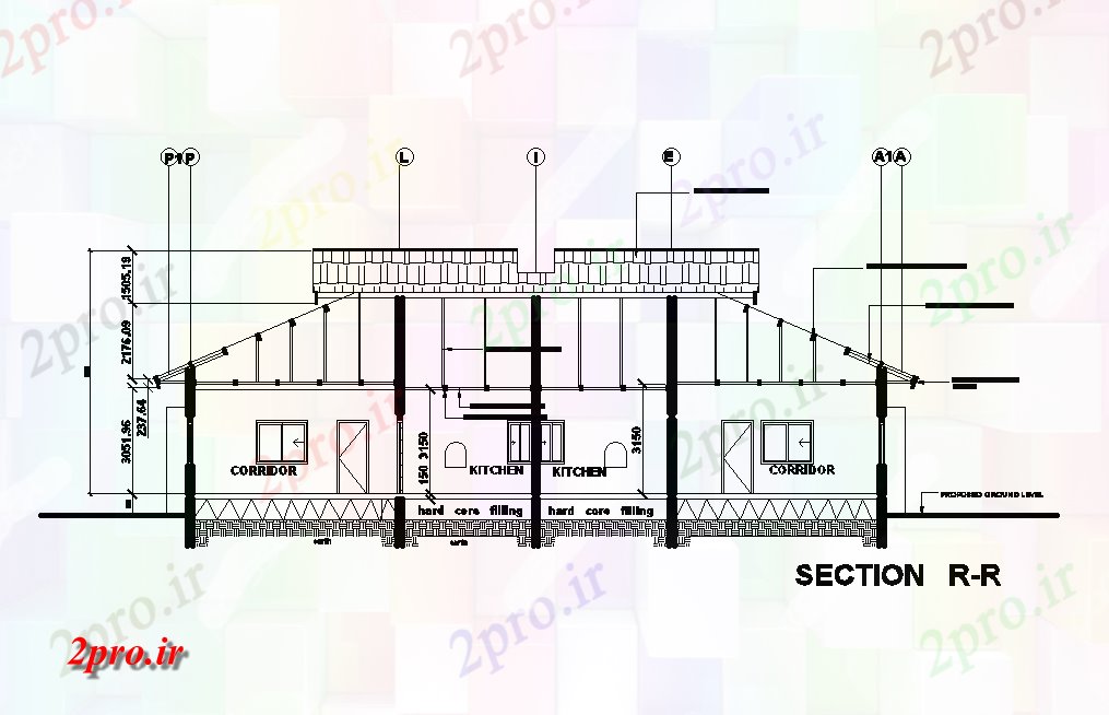 دانلود نقشه پلان مقطعی  بخش مقابل 21x18 زمین طرحی خانه طبقه   اتوکد   (کد51124)