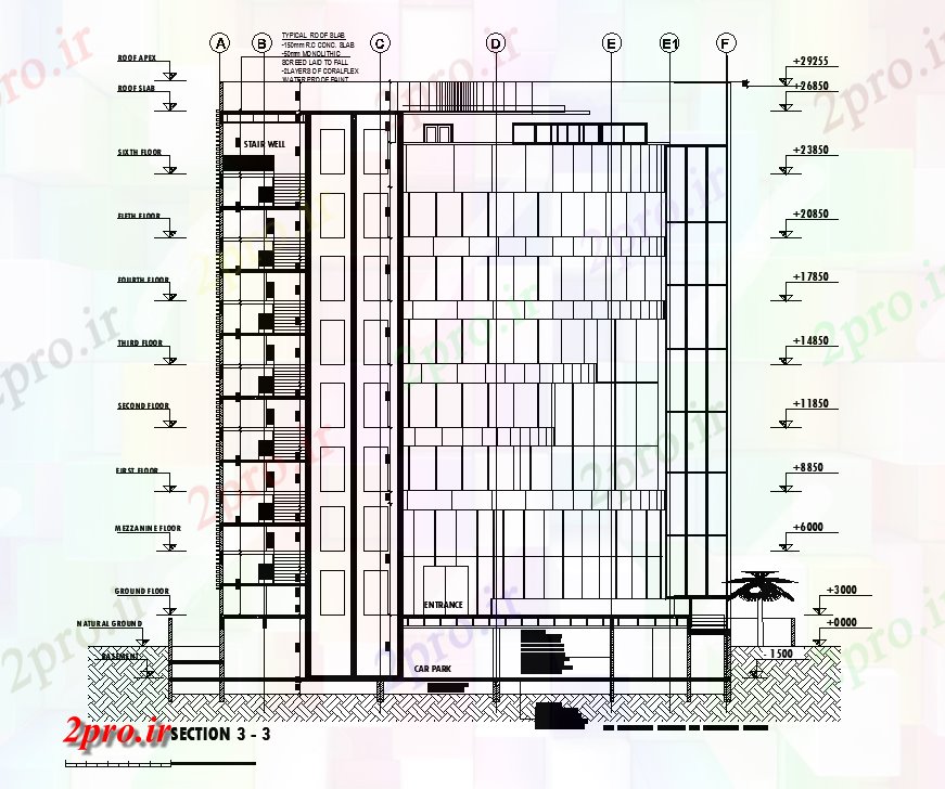 دانلود نقشه پلان مقطعی  بخش از ساختمان آپارتمان      اتوکد ارائه    (کد51128)