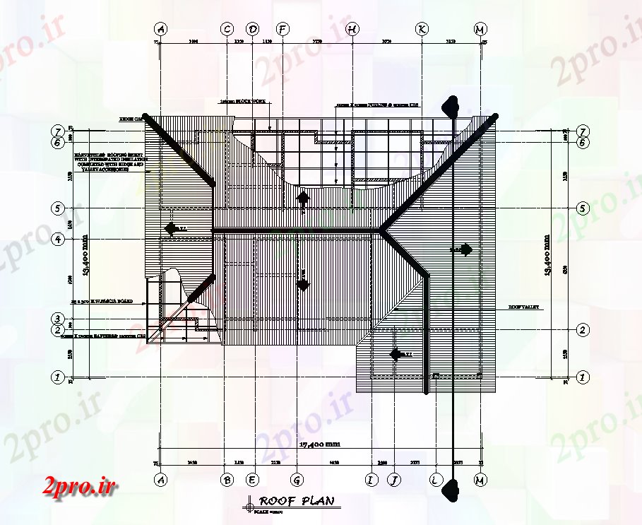 دانلود نقشه مسکونی  ، ویلایی ، آپارتمان  طرحی سقف طرحی مسکونی 17x14m   (کد51134)