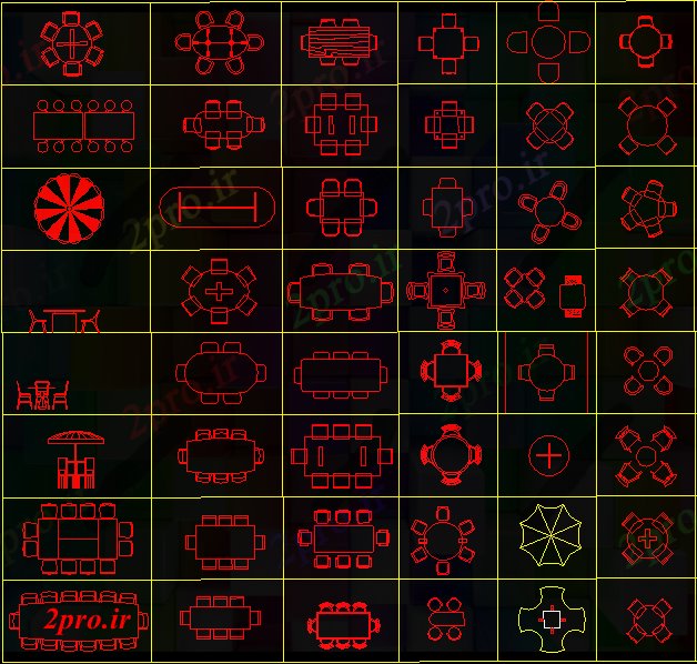 دانلود نقشه بلوک مبلمان میز غذاخوری (کد51229)