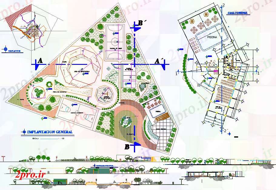 دانلود نقشه پارک - باغ عمومی محله پارک 20 در 85 متر (کد51265)