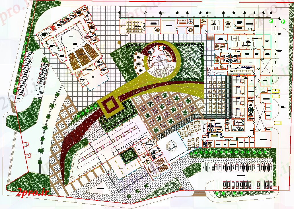 دانلود نقشه تئاتر چند منظوره - سینما - سالن کنفرانس - سالن همایشپروژه مرکز فرهنگی 75 در 90 متر (کد51291)
