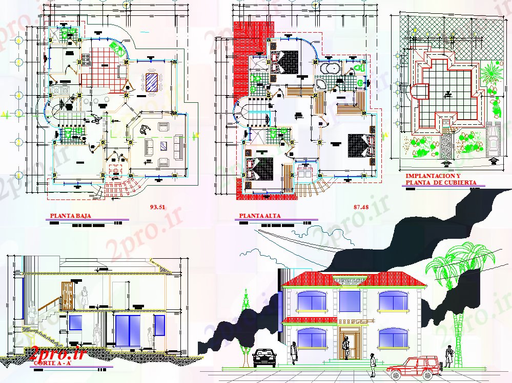 دانلود نقشه مسکونی ، ویلایی ، آپارتمان طرحی 2 سطح خانه 10 در 12 متر (کد51321)