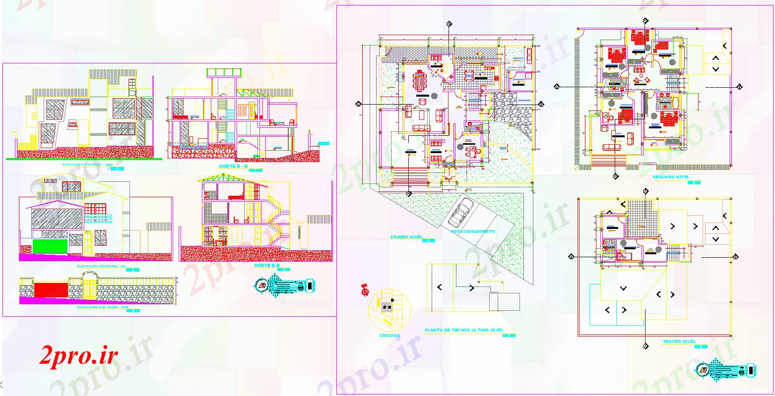 دانلود نقشه مسکونی ، ویلایی ، آپارتمان Vivienda Unifamiliar 11 در 16 متر (کد51520)