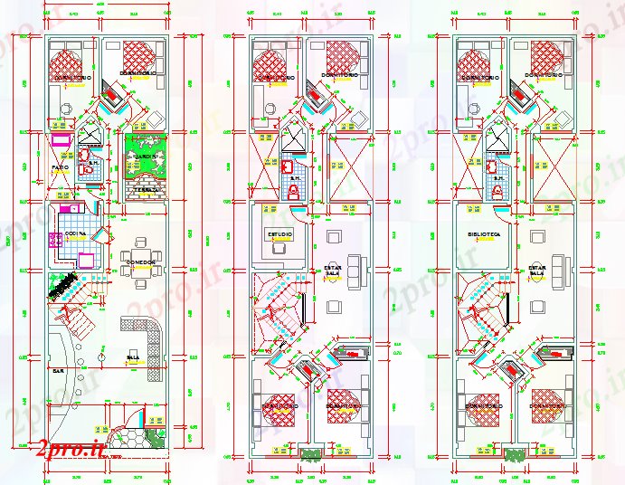 دانلود نقشه مسکونی ، ویلایی ، آپارتمان خانه 3 طبقه 6 در 20 متر (کد51537)