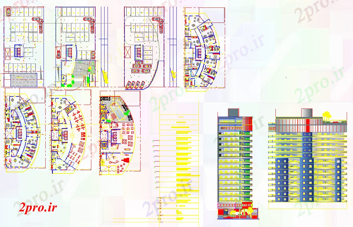 دانلود نقشه ساختمان مرتفعساختمان و آپارتمان 18 در 40 متر (کد51565)