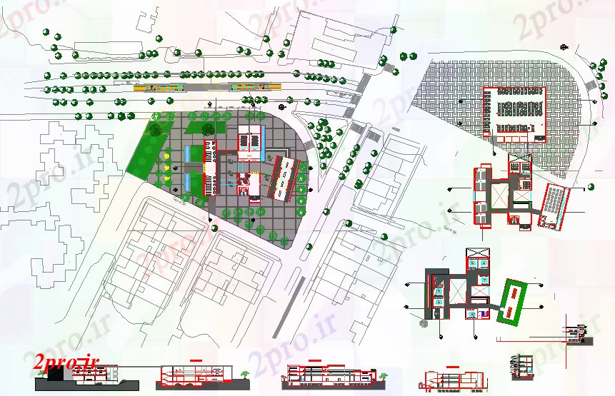 دانلود نقشه دانشگاه ، آموزشکده ، مدرسه ، هنرستان ، خوابگاه - مدرسه معماری 54 در 61 متر (کد51588)
