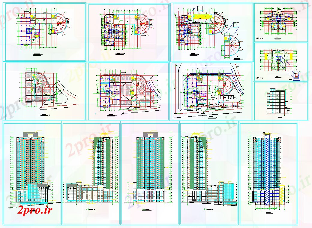 دانلود نقشه ساختمان مرتفعبلند آپارتمان مسکونی 28 در 41 متر (کد51595)