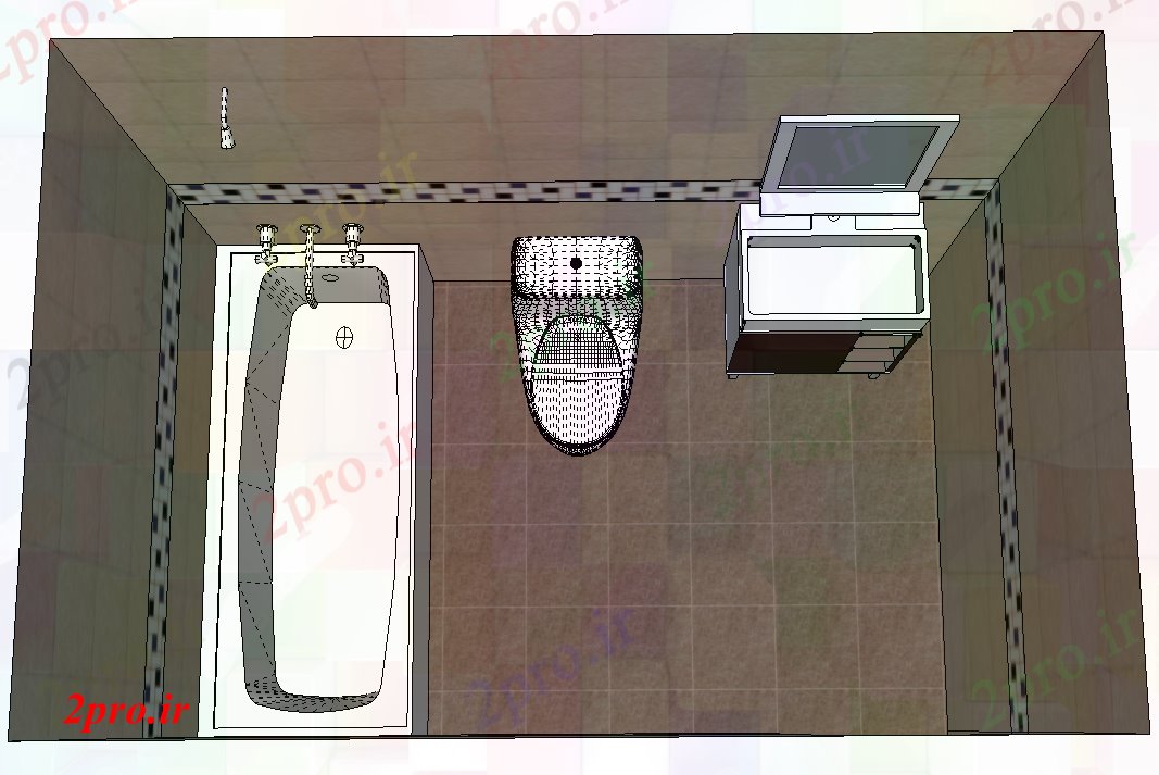 دانلود نقشه حمام مستر داخلی اتاق تریدی حمام (کد51633)