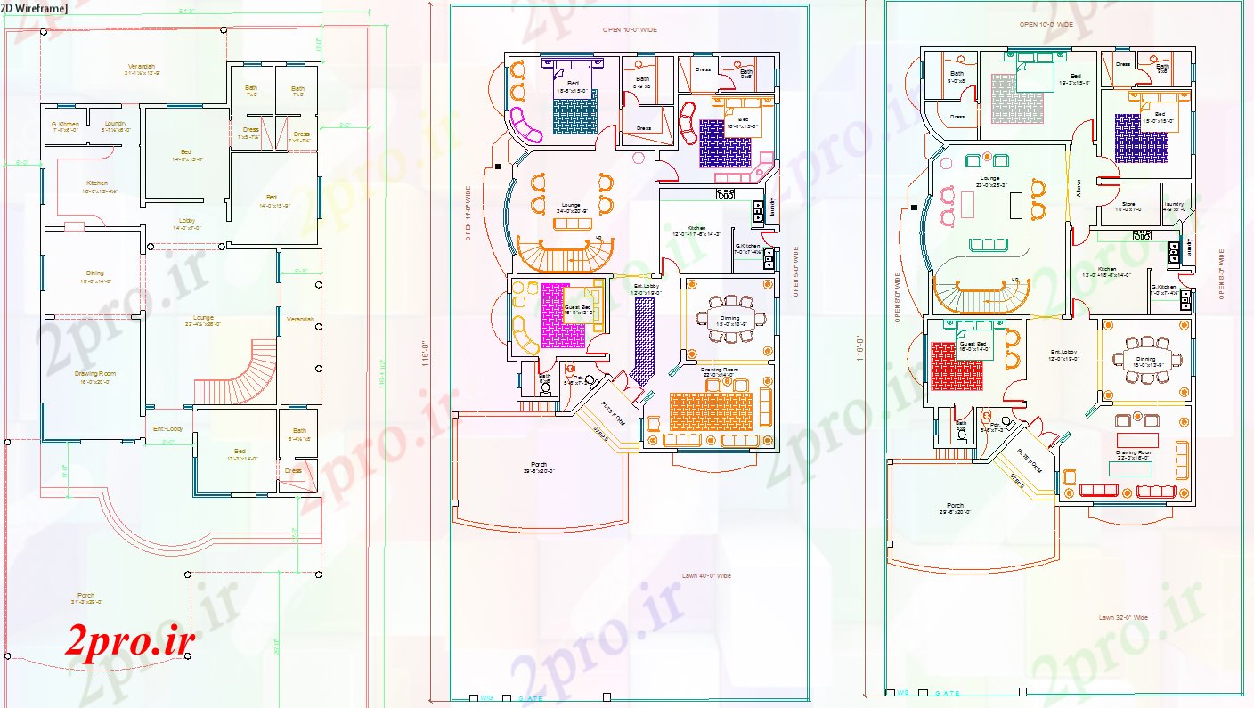 دانلود نقشه مسکونی ، ویلایی ، آپارتمان کف خانه های برنامه اتوکد 13 در 26 متر (کد51678)