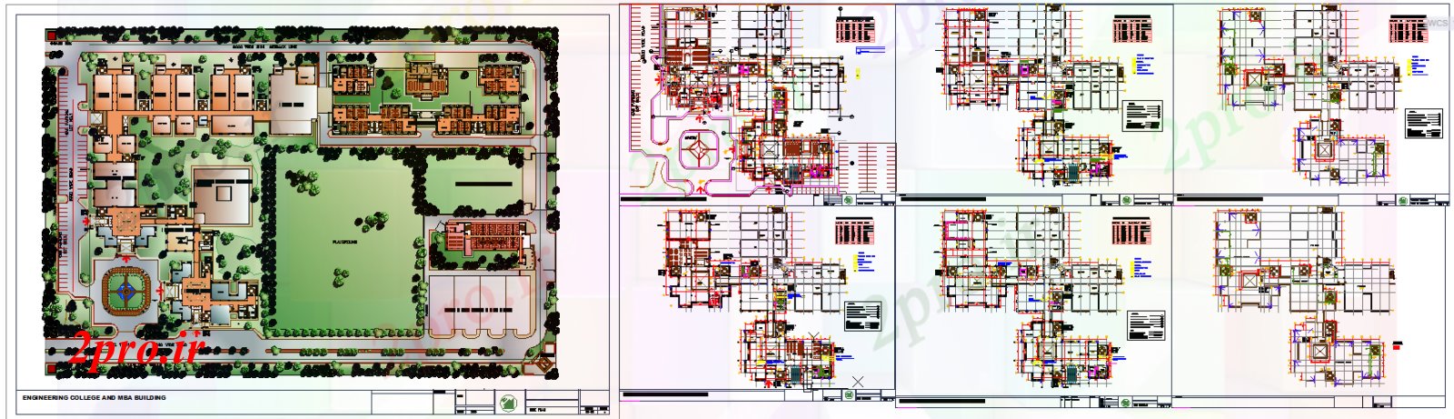 دانلود نقشه دانشگاه ، آموزشکده ، موسسه - دانشکده فنی و مهندسی با طراحی خوابگاه 100 در 100 متر (کد51716)