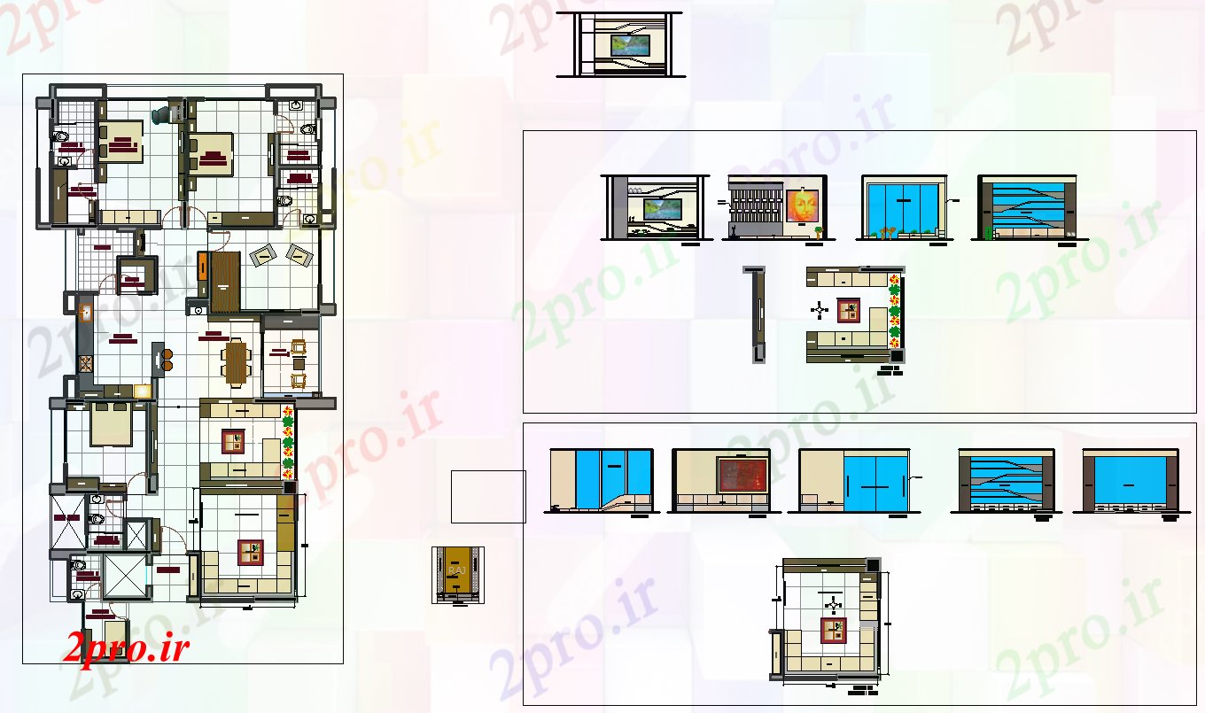 دانلود نقشه داخلی خانه فضای داخلی آپارتمان 13 در 50 متر (کد51718)