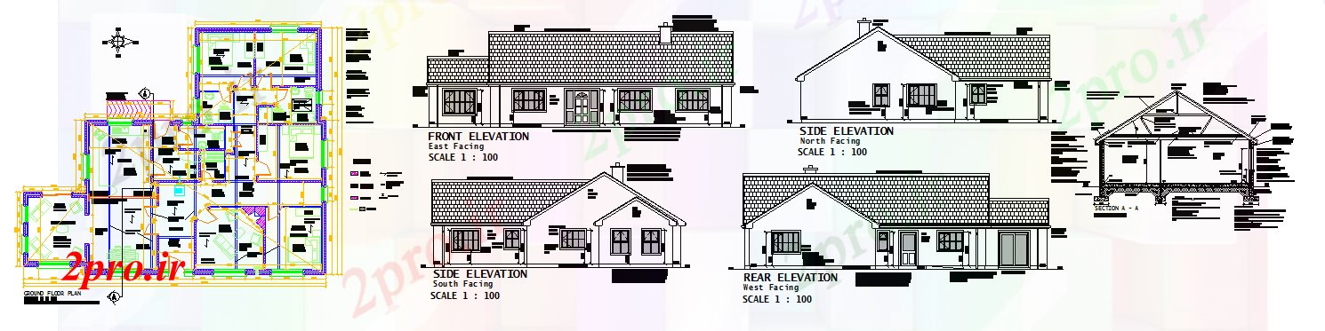 دانلود نقشه مسکونی ، ویلایی ، آپارتمان خانه با طراحی سقف 15 در 19 متر (کد51737)