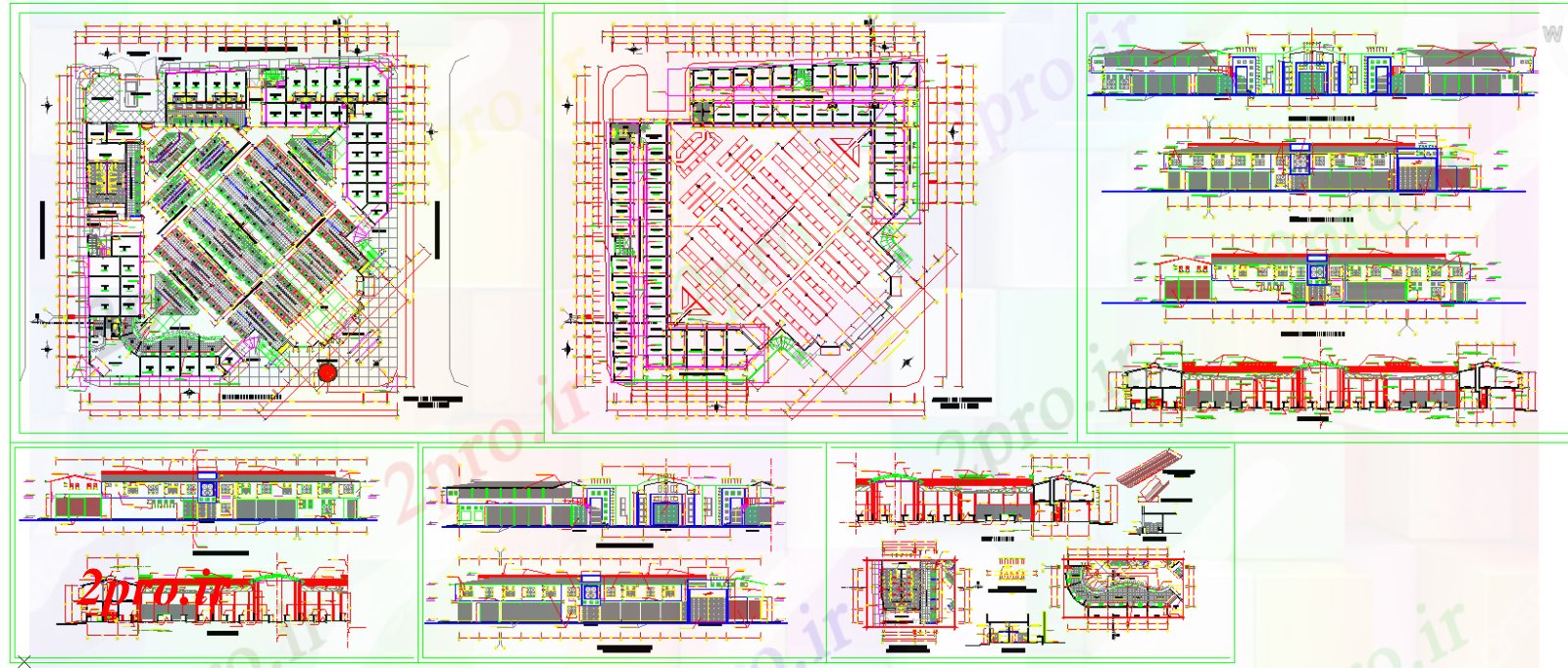 دانلود نقشه هایپر مارکت - مرکز خرید - فروشگاه طراحی مرکز خرید 50 در 51 متر (کد51756)
