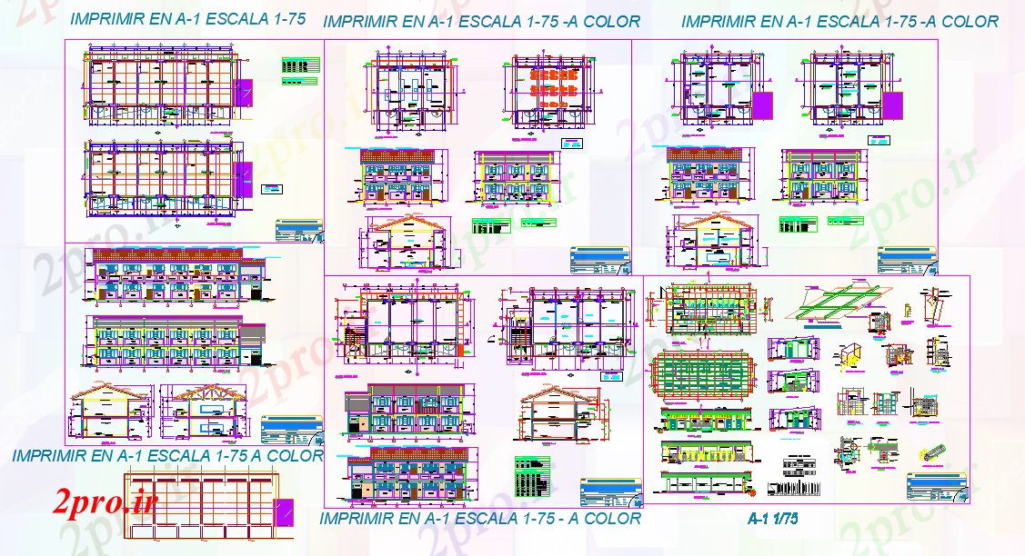 دانلود نقشه دانشگاه ، آموزشکده ، مدرسه ، هنرستان ، خوابگاه - طراحی جزئیات مدرسه 8 در 24 متر (کد51781)