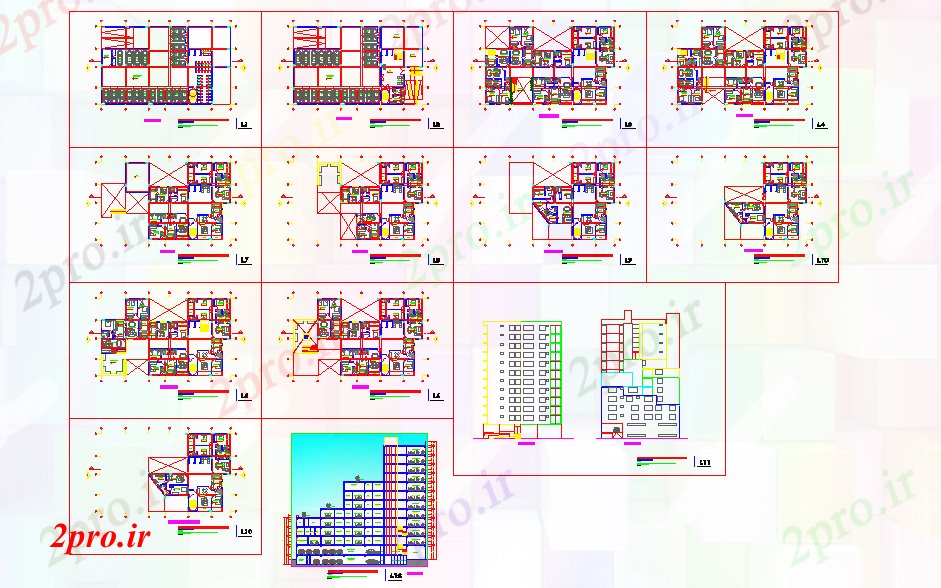 دانلود نقشه ساختمان مرتفعساختمان های بلند آپارتمان 24 در 40 متر (کد51797)