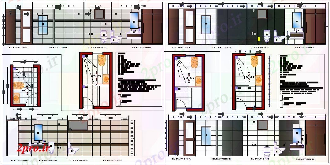 دانلود نقشه بلوک حمام و توالتحمام و پروژه جزئیات توالت (کد51801)