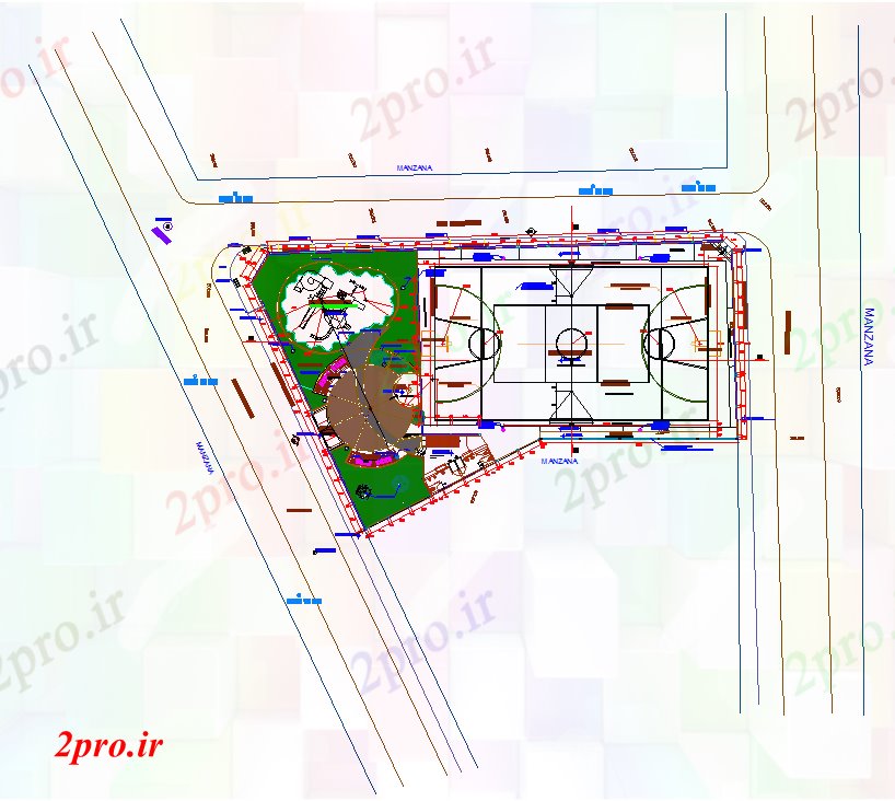 دانلود نقشه ورزشگاه ، سالن ورزش ، باشگاه طراحی مرکز ورزش 19 در 50 متر (کد51816)