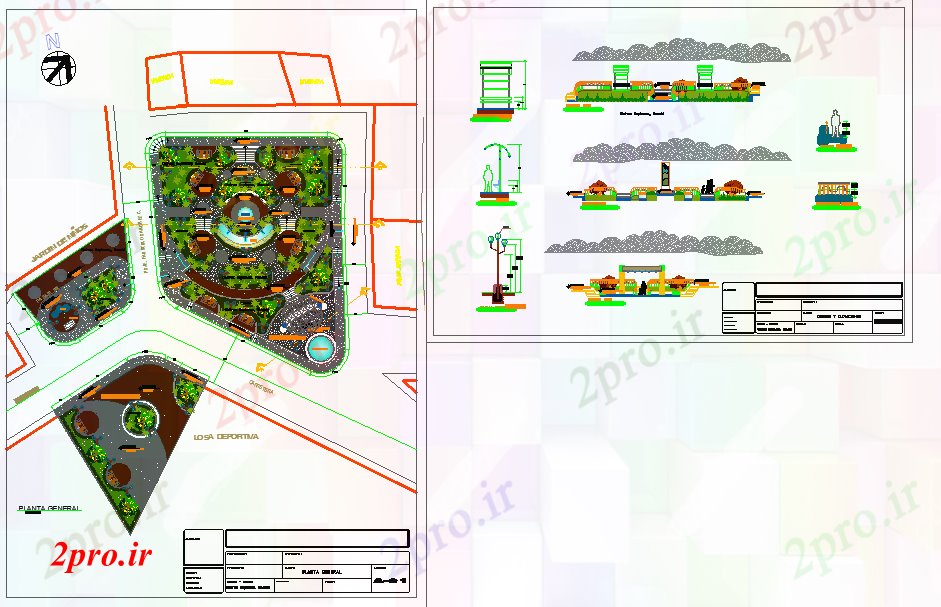 دانلود نقشه چشم انداز طراحی باغ 24 در 30 متر (کد51825)