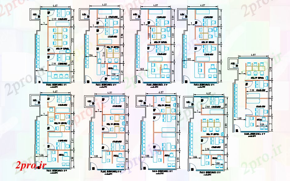 دانلود نقشه ساختمان دولتی ، سازمانی جزئیات پزشکان دفتر 5 در 10 متر (کد51856)