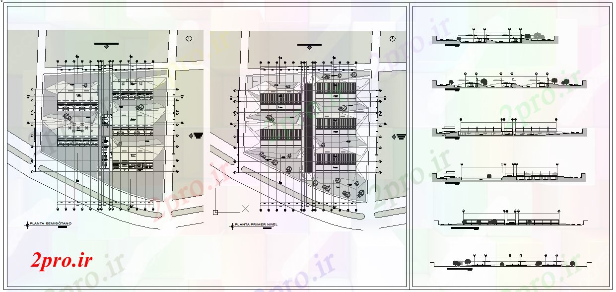 دانلود نقشه هایپر مارکت - مرکز خرید - فروشگاه پروژه طراحی مجتمع 60 در 70 متر (کد51902)