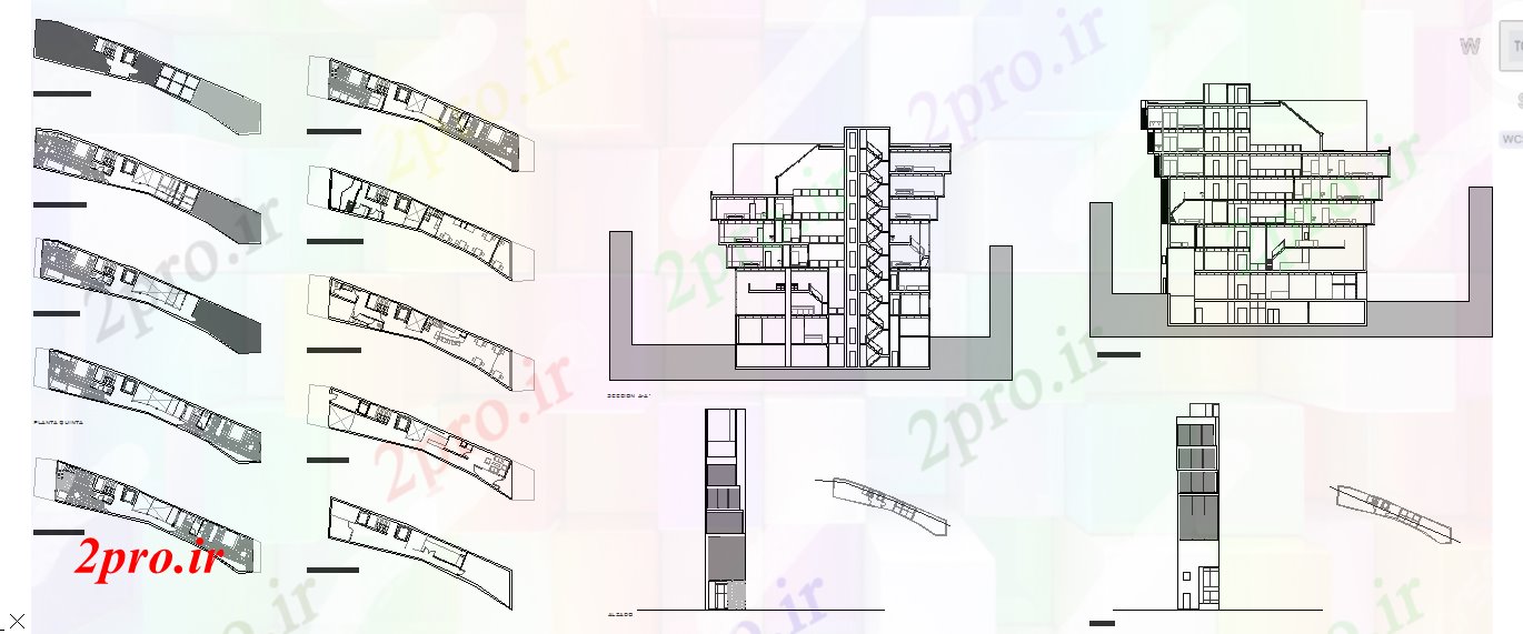 دانلود نقشه هتل - رستوران - اقامتگاه هتل پروژه طراحی 5 در 27 متر (کد51914)