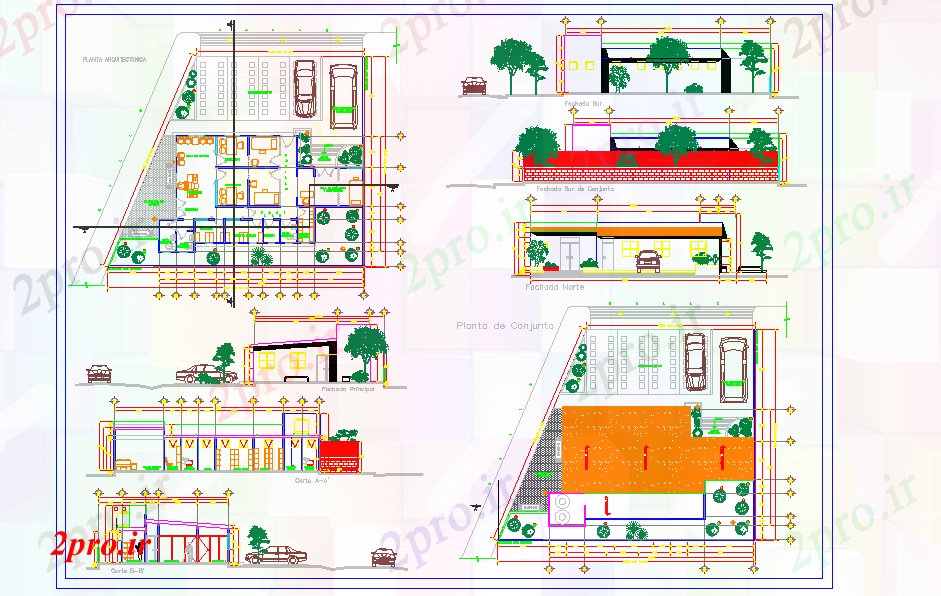 دانلود نقشه ساختمان اداری - تجاری - صنعتی دفتر کار مدرن جزئیات (کد51921)
