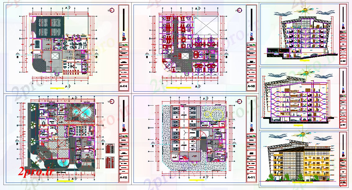 دانلود نقشه هتل - رستوران - اقامتگاه طرحی پروژه هتل 37 در 37 متر (کد51942)