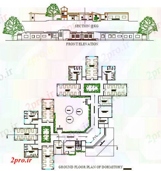دانلود نقشه هتل - رستوران - اقامتگاه طرحی جزئیات خوابگاه 50 در 59 متر (کد51957)