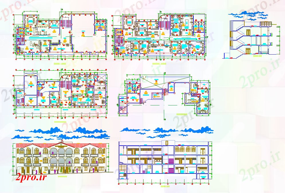 دانلود نقشه هتل - رستوران - اقامتگاه پروژه جزئیات هتل 16 در 38 متر (کد52008)