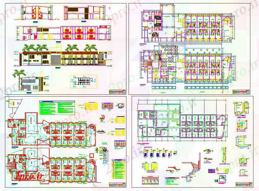 دانلود نقشه هتل - رستوران - اقامتگاه طراحی خوابگاه برای دانش آموزان 13 در 38 متر (کد52019)