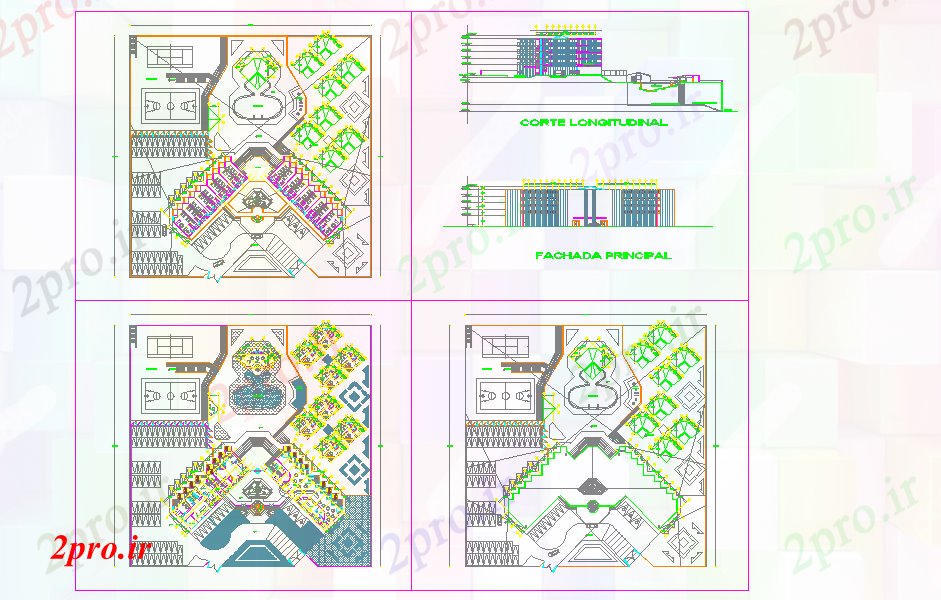 دانلود نقشه هتل - رستوران - اقامتگاه طرحی جزئیات هتل 70 در 85 متر (کد52051)