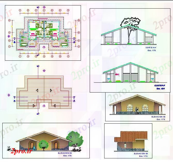 دانلود نقشه خانه های کوچک ، نگهبانی ، سازمانی - طرحی جزئیات مدرن خانه های ویلایی 6 در 12 متر (کد52064)