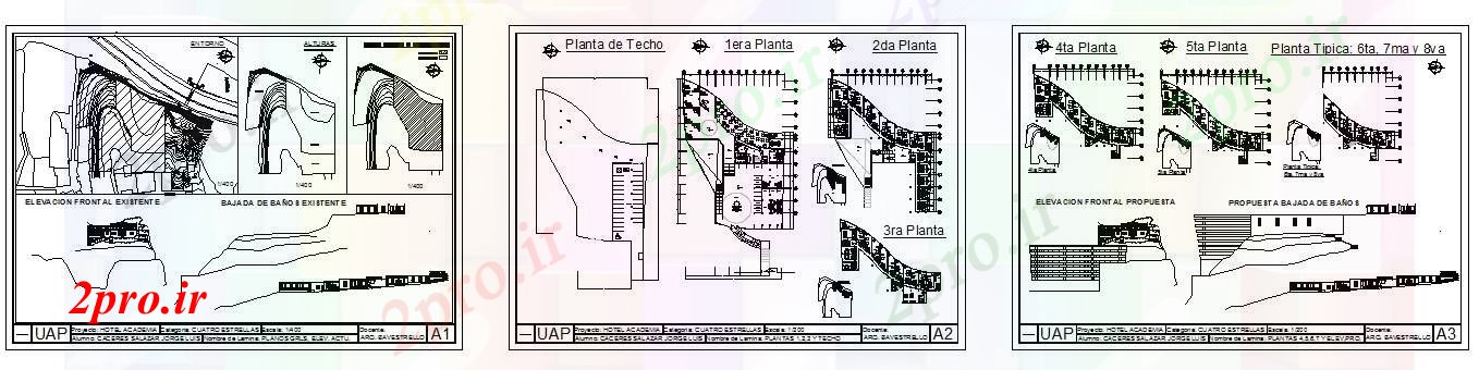 دانلود نقشه هتل - رستوران - اقامتگاه طرحی هتل 4 ستاره 50 در 75 متر (کد52073)